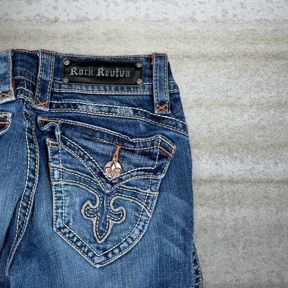 Vintage Rock Revival Jeans Flared Fit Bootcut Bell Bottoms Medium Wash Denim Y2K - Picture 3 of 4
